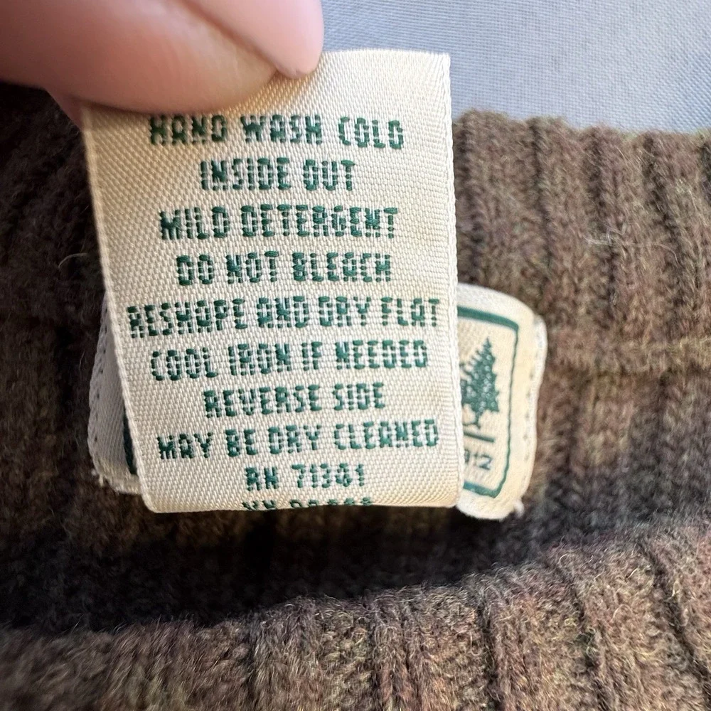 LL Bean Mens XL T Commando Brown Sweater Merino‎ Lambs Wool Elbow Patches